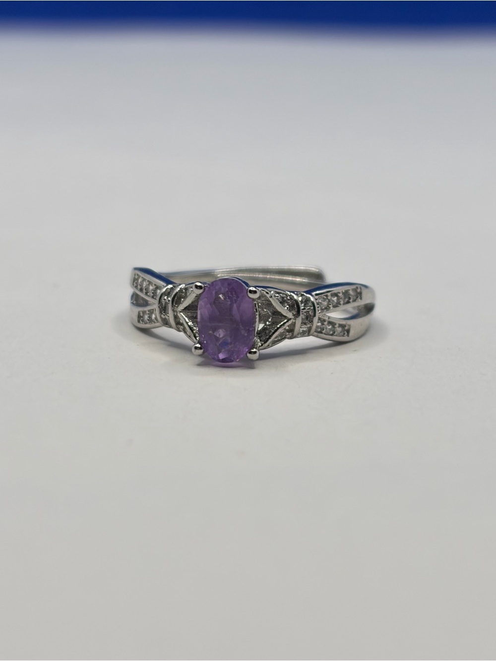 Amethyst Oval Adjustable Halo Ring in Purple